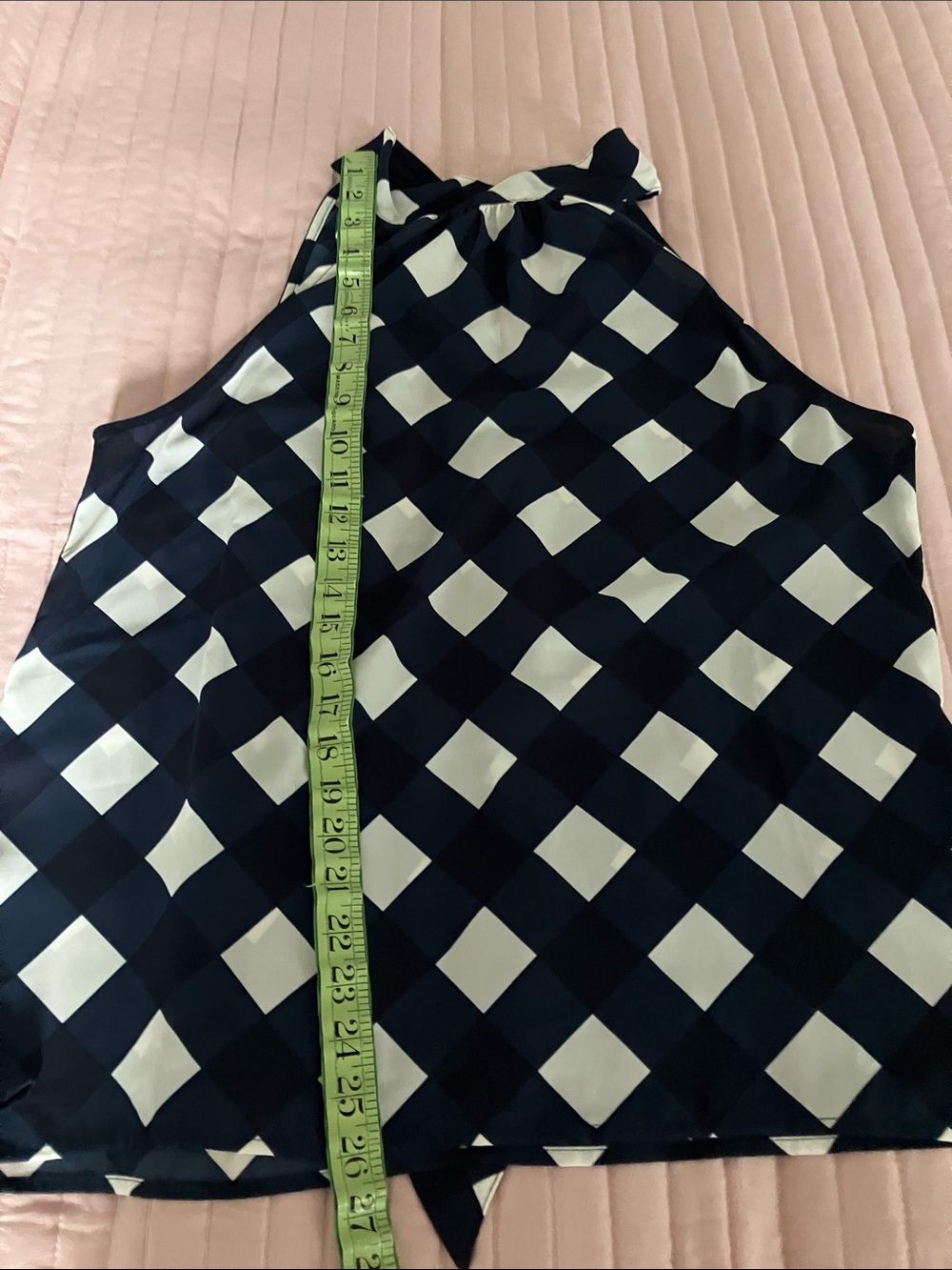 J. Crew sleeveless high neck bow navy & white checkered top blouse tank 6 EUC - Picture 9 of 10